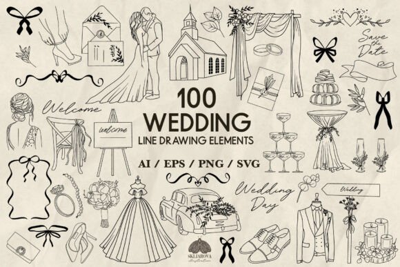 Download Wedding SVG Bundle, Line Drawing Set - Svg bundle Collection