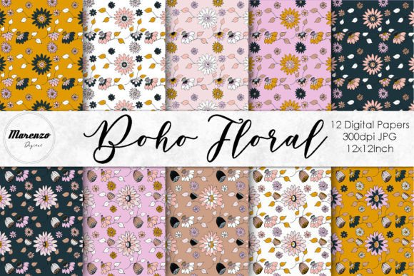 Download Boho Floral Patterns - Digital Papers - Floral Collection