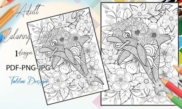 Download Dolphin Vintage Floral Coloring Page - Floral Collection