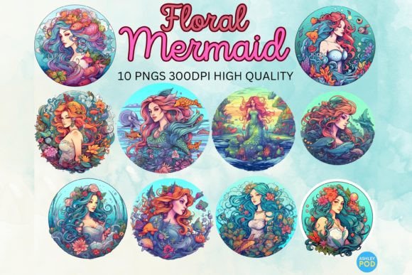 Download Botanic Floral Mermaids Cliparts Bundle - Floral Collection