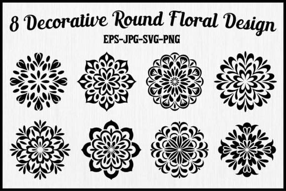 Download 8 Decorative Round Floral Design - Floral Collection