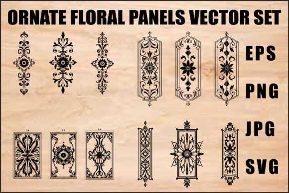 Download Black Ornate Floral Panel Set - Floral Collection
