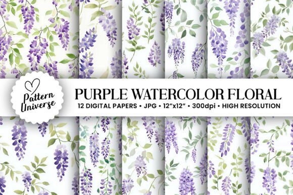 Download Purple Watercolor Floral Patterns - Floral Collection